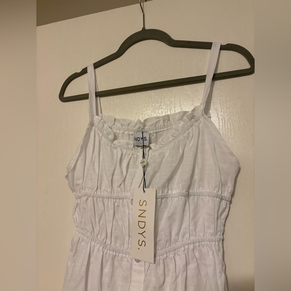 NWT SNDYS linen ruched strappy mini dress in white - Picture 5 of 10